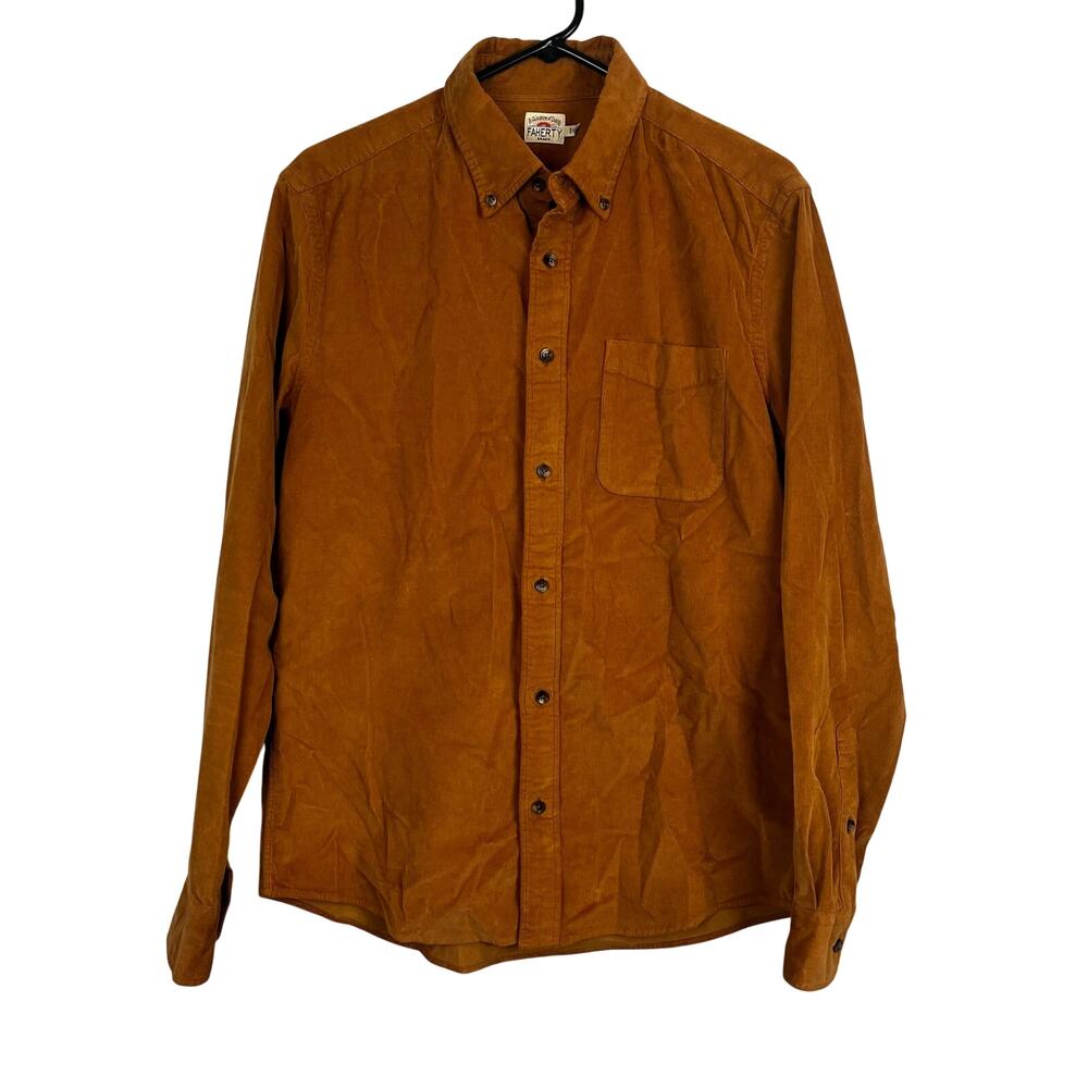 Faherty Cotton Stretch Corduroy Medium brown button down soft